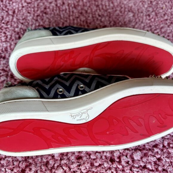 Louboutin Junior Spikes Sneakers – Blue Chevron Canvas, Grey Leather Stud S 41 - Picture 4 of 7